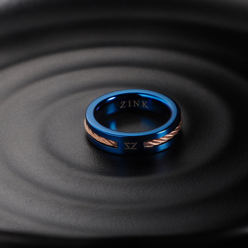 ZINK Men's Blue & Rose Gold Stainless Steel Ring | ZJRG041RG