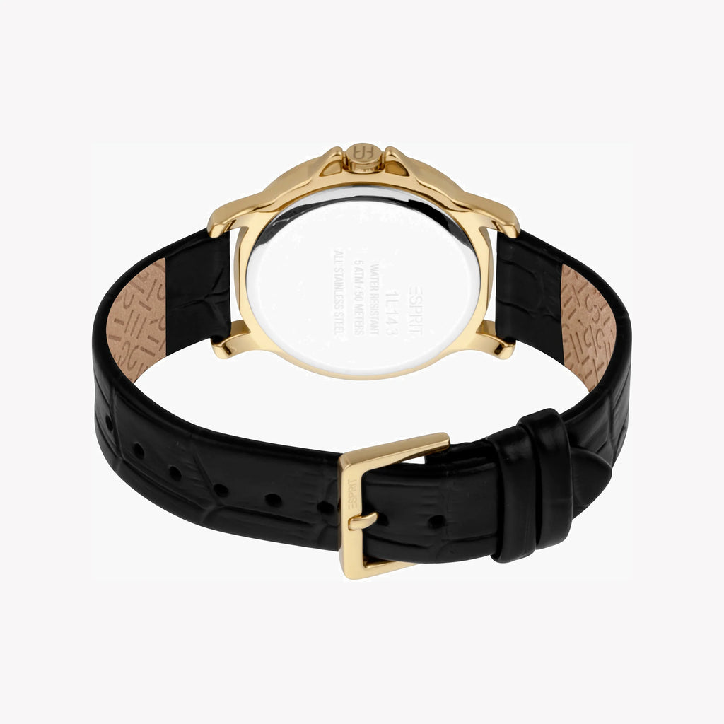 ESPRIT Women's Watch with Gold Stainless Steel Case and Black Leather Band