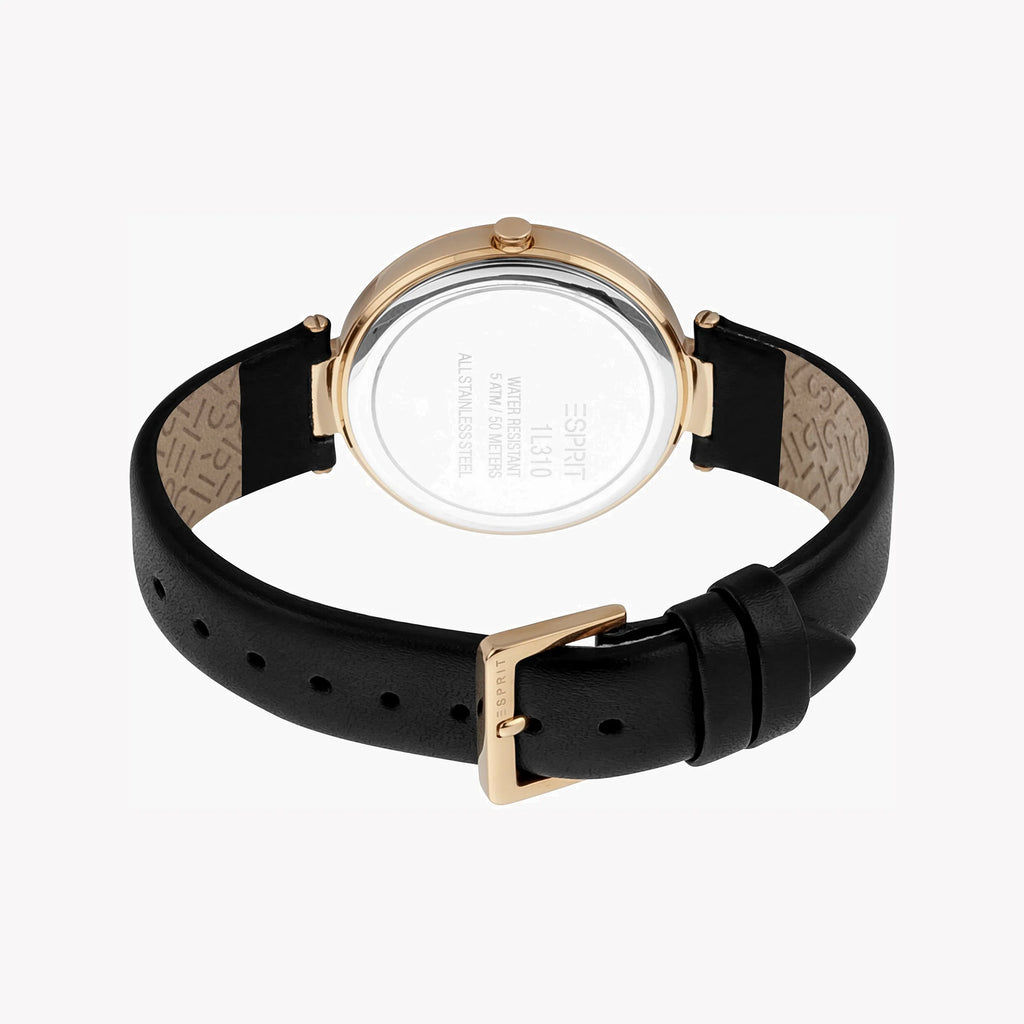 ESPRIT Women's Watch with Rose Gold Stainless Steel Case and Black Leather Band