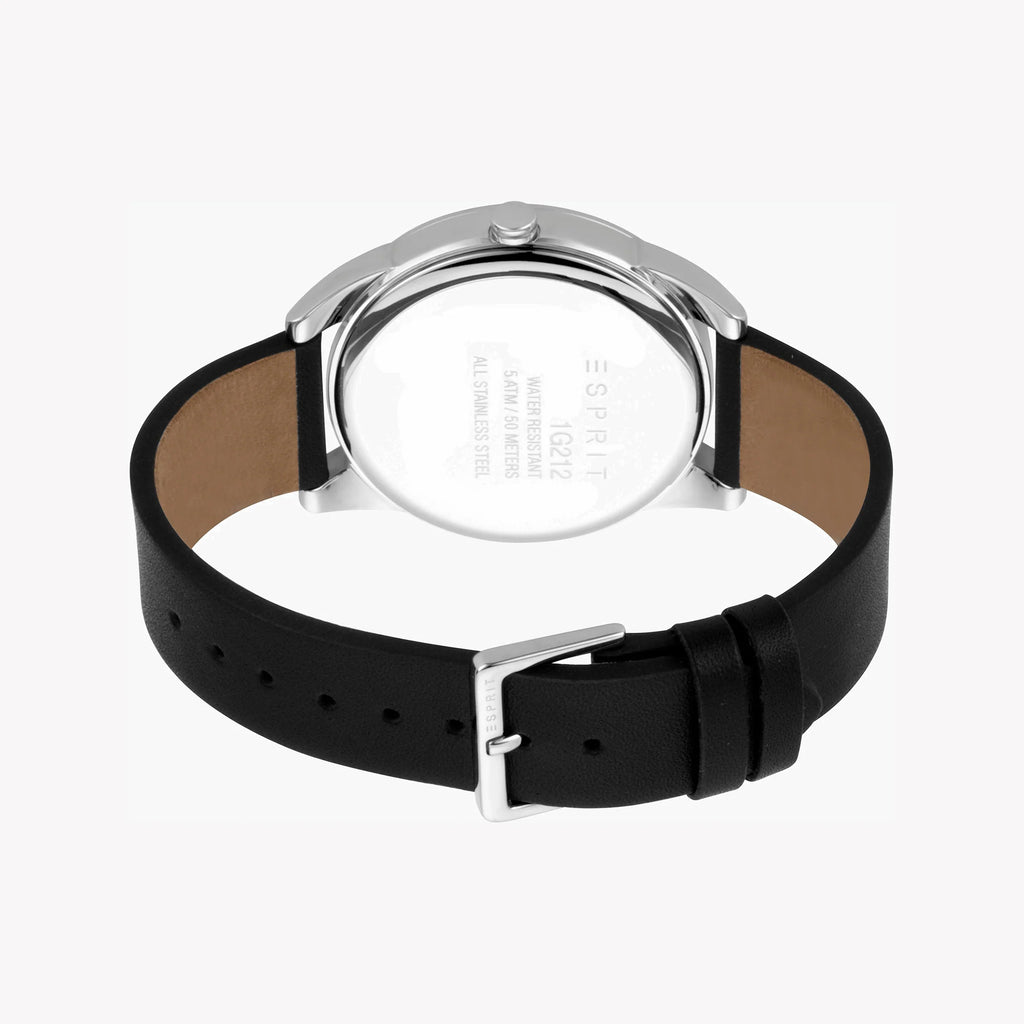 ESPRIT MEN'S ELEGANT BLACK LEATHER & SILVER DIAL TIMEPIECE – STYLISH & DURABLE 42MM WATCH