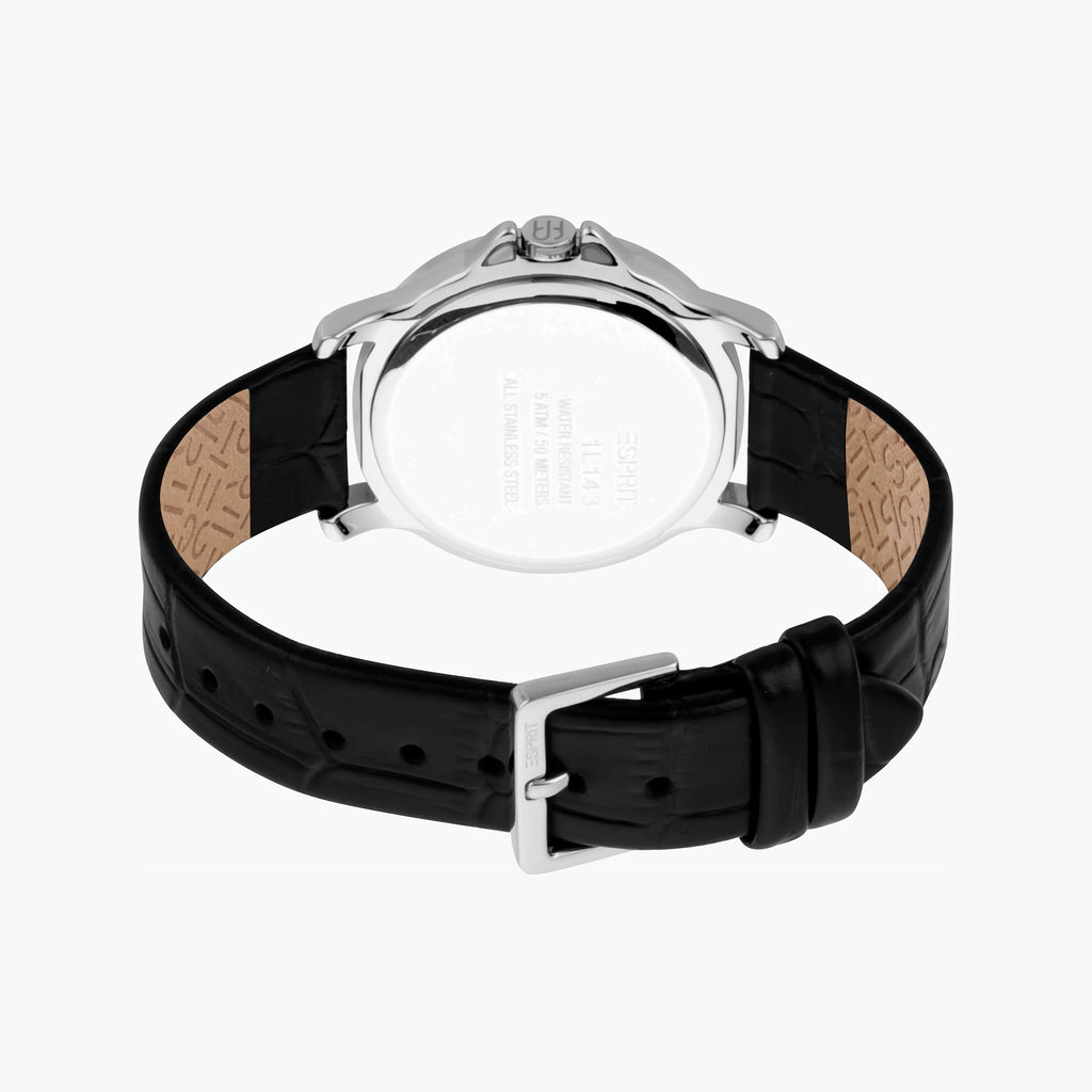 ESPRIT Women's Watch with Silver Stainless Steel Case and Black Leather Band