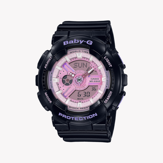 CASIO BABY-G BA-110PL-1ADR - SPORTY ELEGANCE WITH VIBRANT PINK DIAL & BLACK RESIN BAND