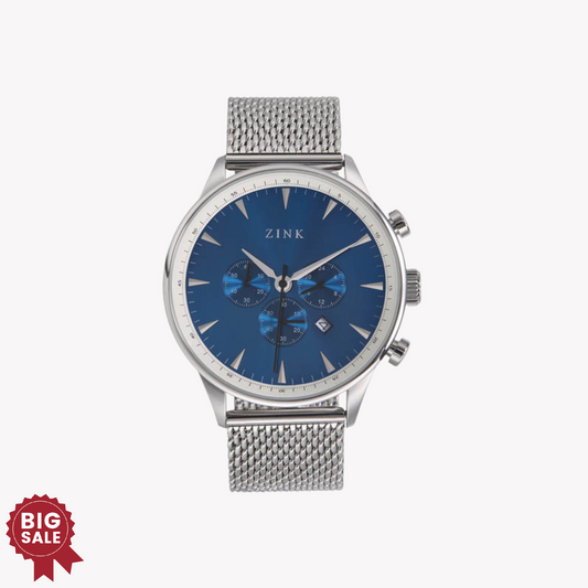 ZINK Men's Silver Stainless Steel & Blue Analog Watch | ZK127G2MS-46