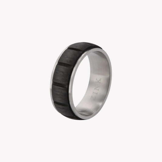 ZINK Men's Silver & Black Stainless Steel Ring | ZJRG028S