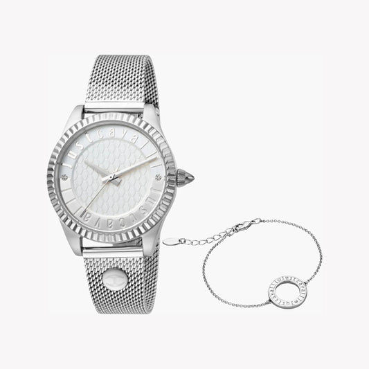 JUST CAVALLI Women's Watch with Silver Stainless Steel Case and Silver Stainless Steel Band