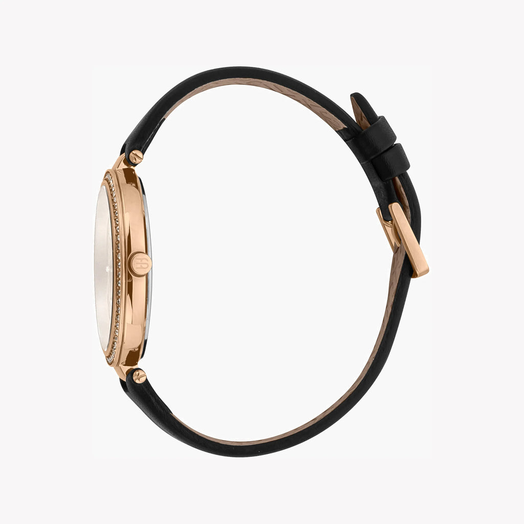 ESPRIT Women's Watch with Rose Gold Stainless Steel Case and Black Leather Band
