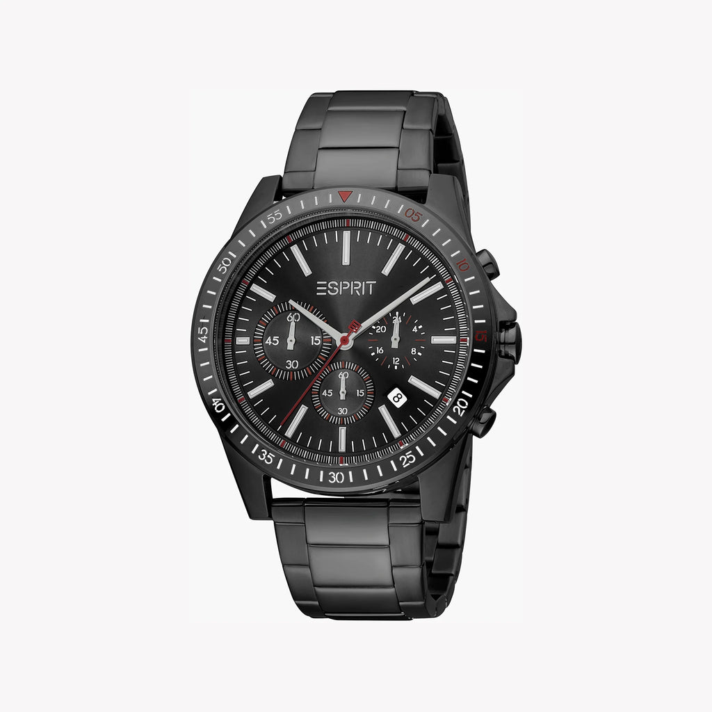 ESPRIT BLACK ELEGANCE - STYLISH MEN'S WATCH with Black Stainless Steel Band and Dial, 44mm Round Case