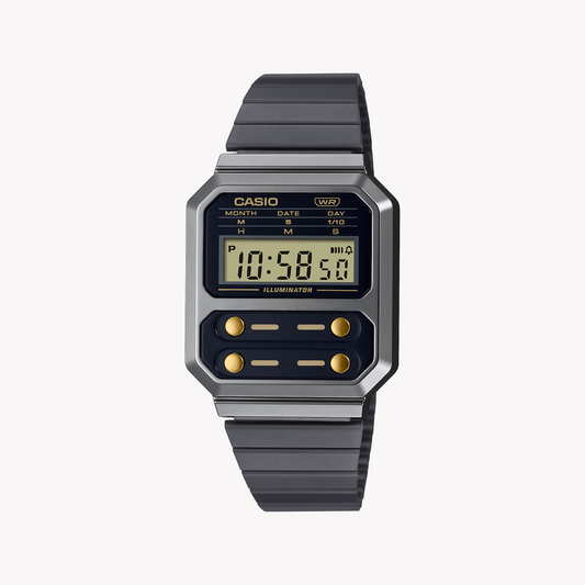 CASIO A100WEGG-1A2DF - SPORTY ELEGANCE UNISEX DIGITAL WATCH WITH DARK GRAY RESIN CASE & STAINLESS STEEL BAND