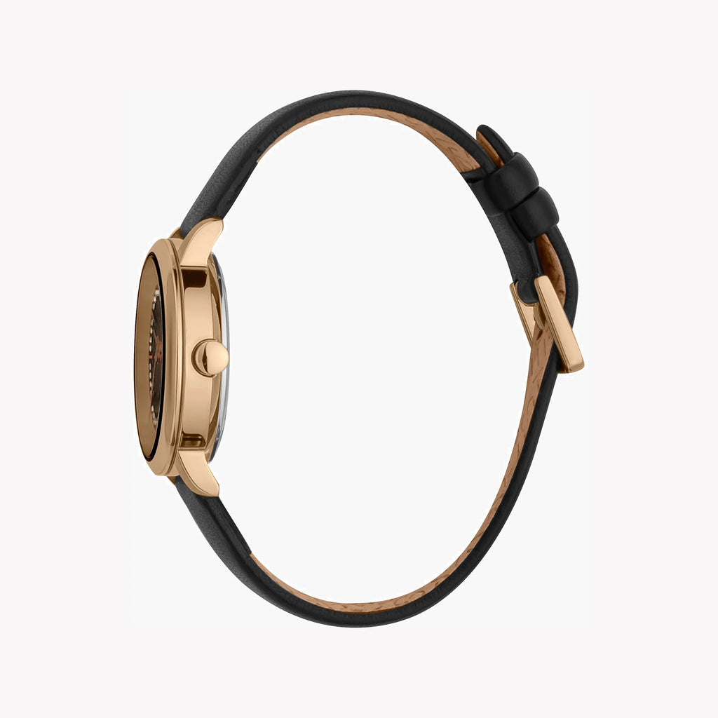ESPRIT Women's Watch with Rose Gold Stainless Steel Case and Black Leather Band