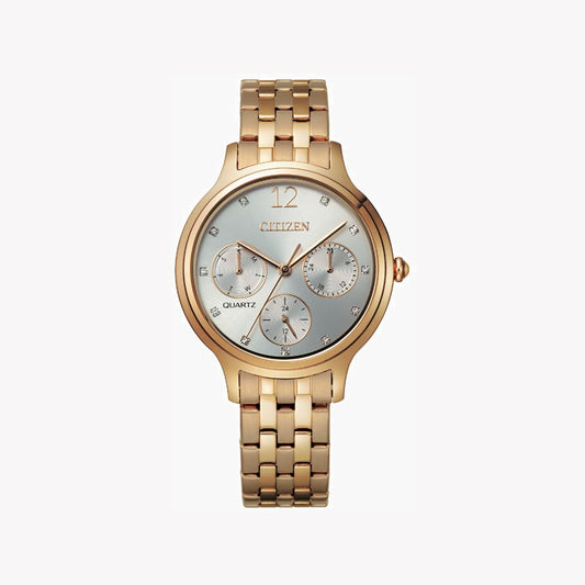 CITIZEN ED8183-54A - ELEGANT GOLDTIME: Chic Women's Watch with Stylish White Dial & Durable Stainless Steel Band