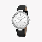 ESPRIT Women's Watch with Silver Stainless Steel Case and Black Leather Band