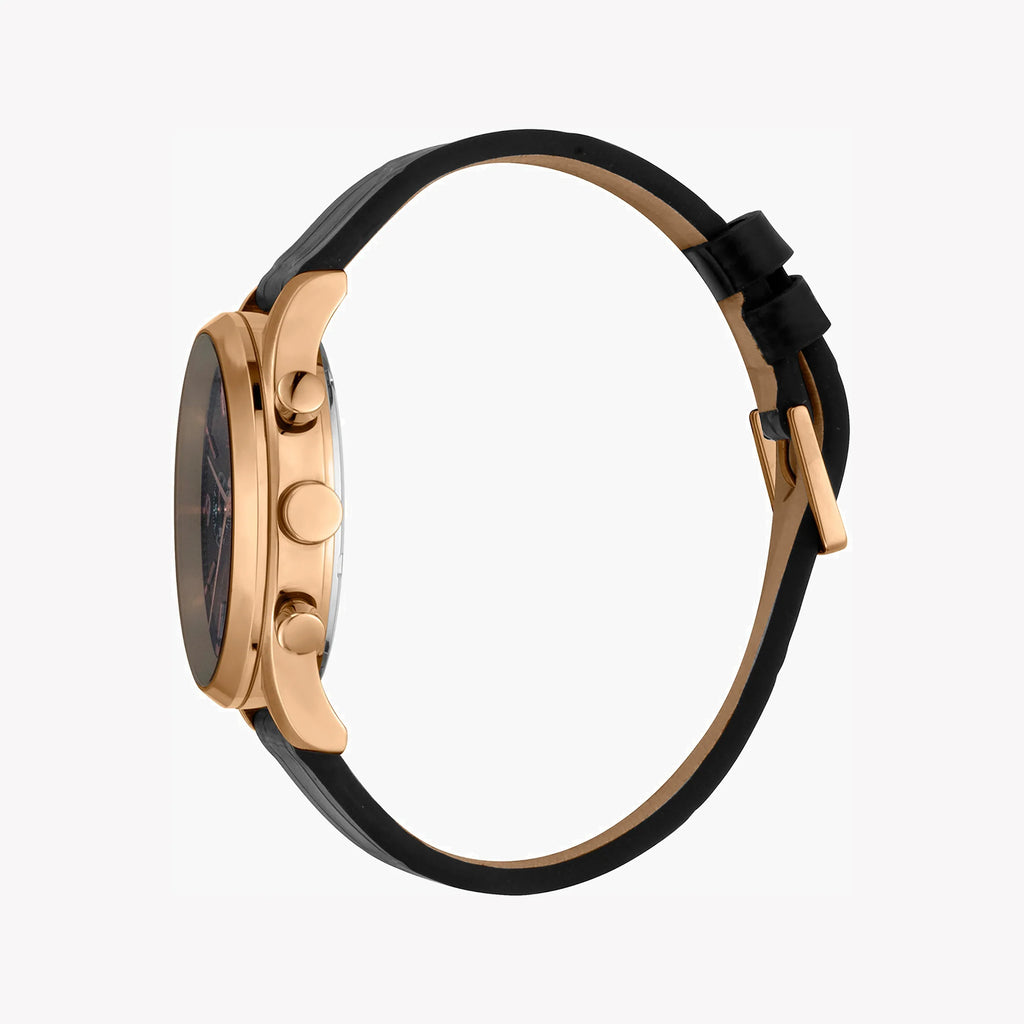 ESPRIT MEN'S TIMEPIECE - ELEGANT BLACK LEATHER & ROSE GOLD ROUND WATCH