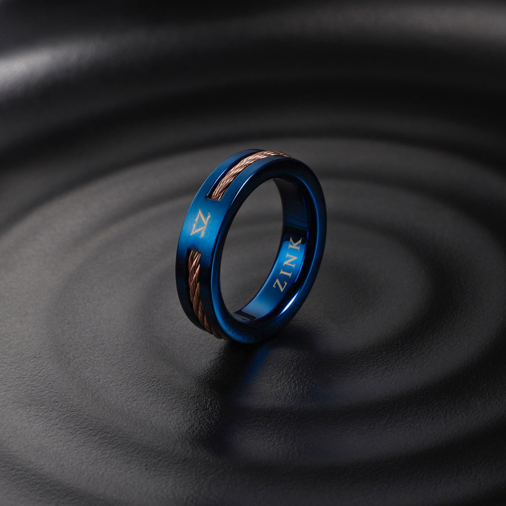 ZINK Men's Blue & Rose Gold Stainless Steel Ring | ZJRG041RG