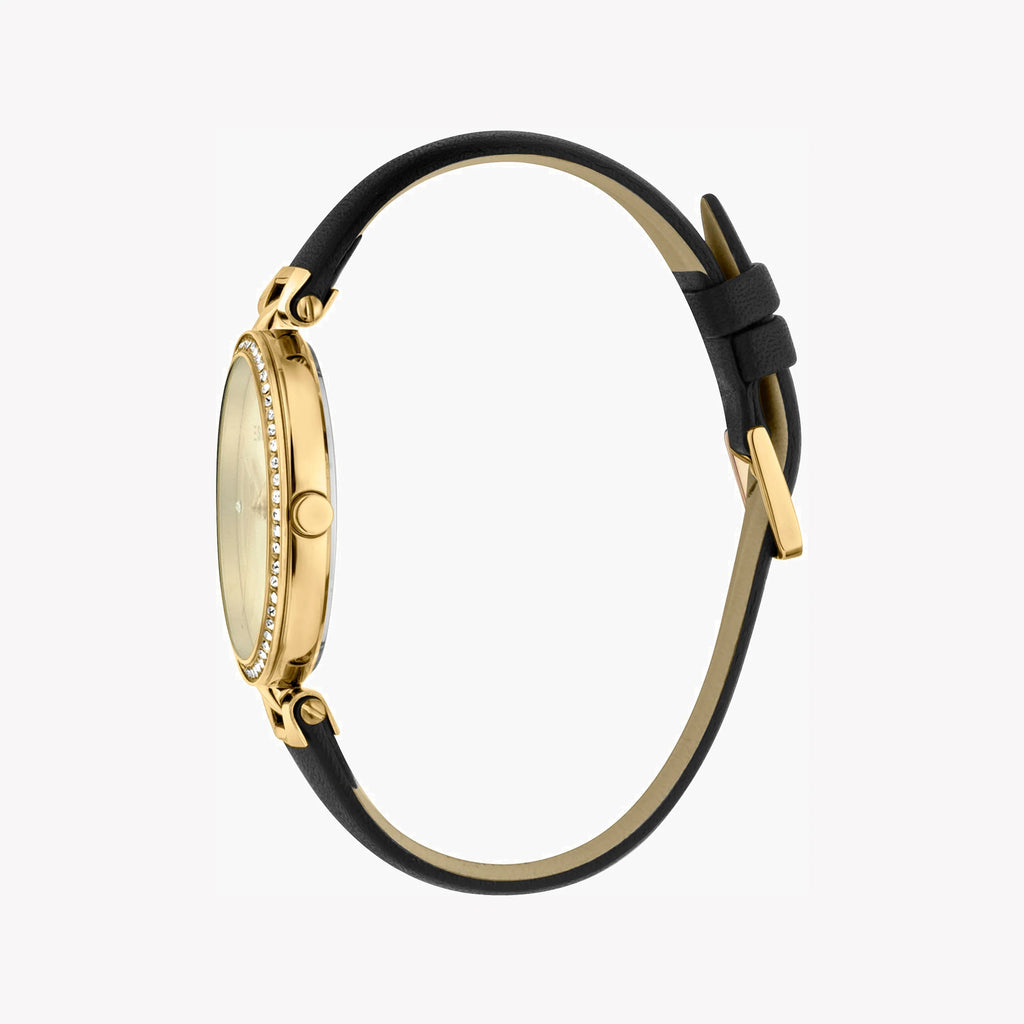 ESPRIT Women's Watch with Gold Stainless Steel Case and Black Leather Band