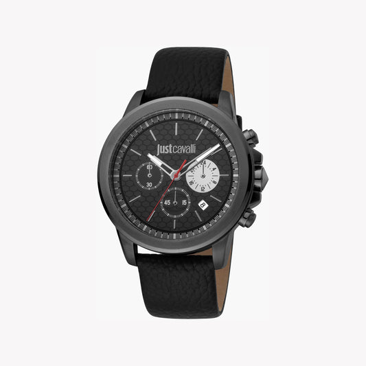 JUST CAVALLI JC1G140L0035 - ELEGANT BLACK LEATHER MEN'S TIMEPIECE WITH STAINLESS STEEL CASE