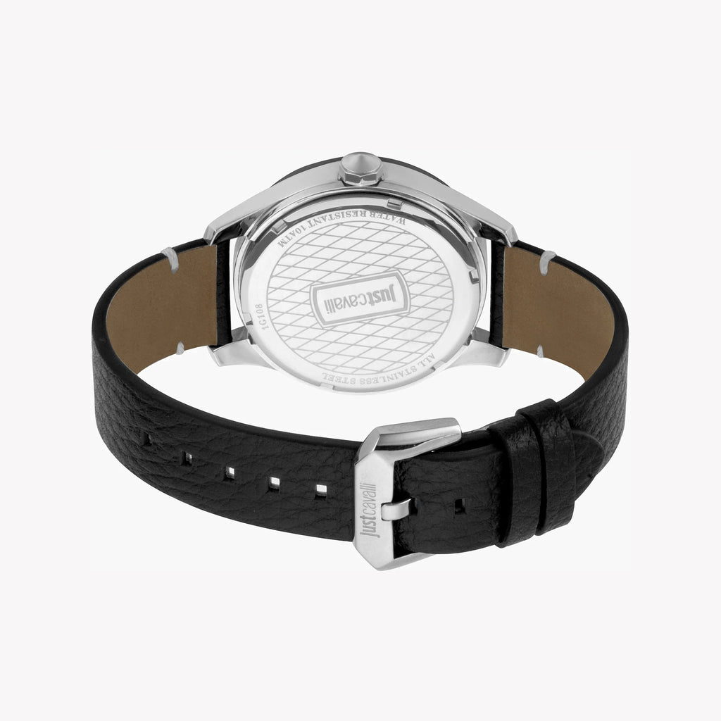 JUST CAVALLI JC1G108L0035 - ELEGANT BLACK LEATHER & STEEL MEN'S WATCH 42MM