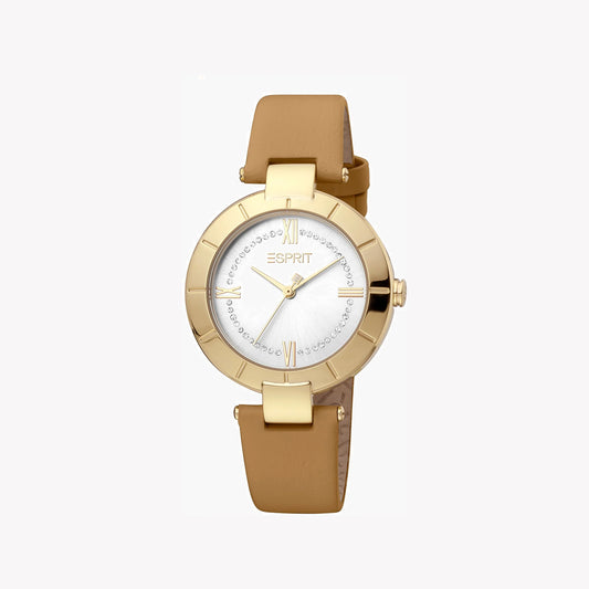 ESPRIT Women's Watch with Silver Stainless Steel Case and Brown Leather Band