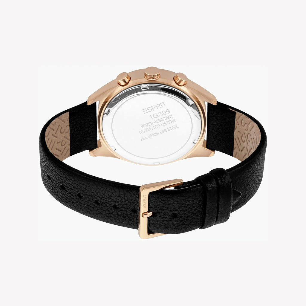 ESPRIT MEN'S TIMEPIECE - STYLISH BLACK LEATHER & ROSE GOLD - ELEGANT & DURABLE WATCH