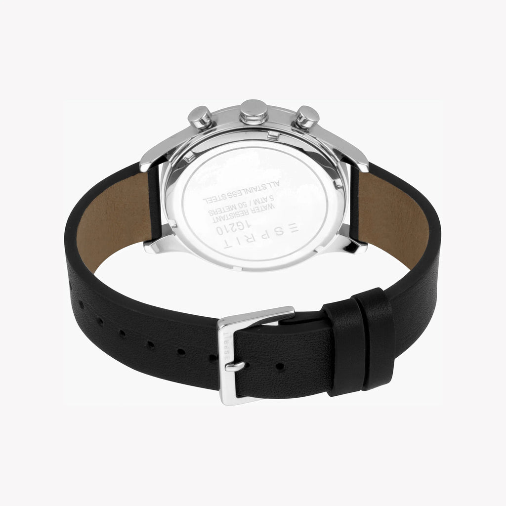 ESPRIT MEN'S CLASSIC TIMEPIECE - STYLISH BLACK LEATHER BAND & SILVER DIAL 42MM