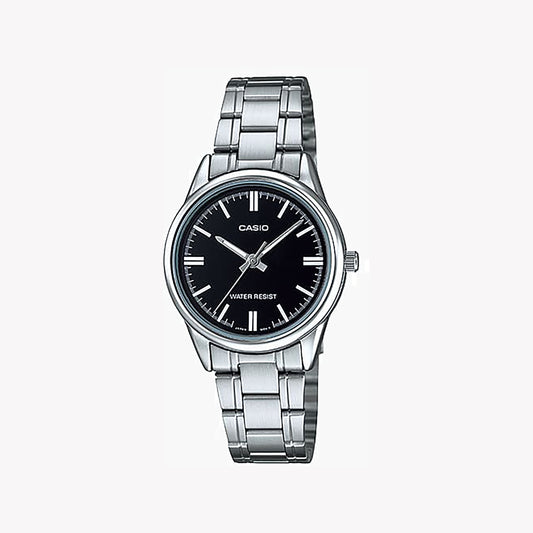 CASIO LTP-V005D-1AUDF SPORTY ELEGANCE - SILVER STAINLESS STEEL WOMEN'S WATCH WITH BLACK DIAL