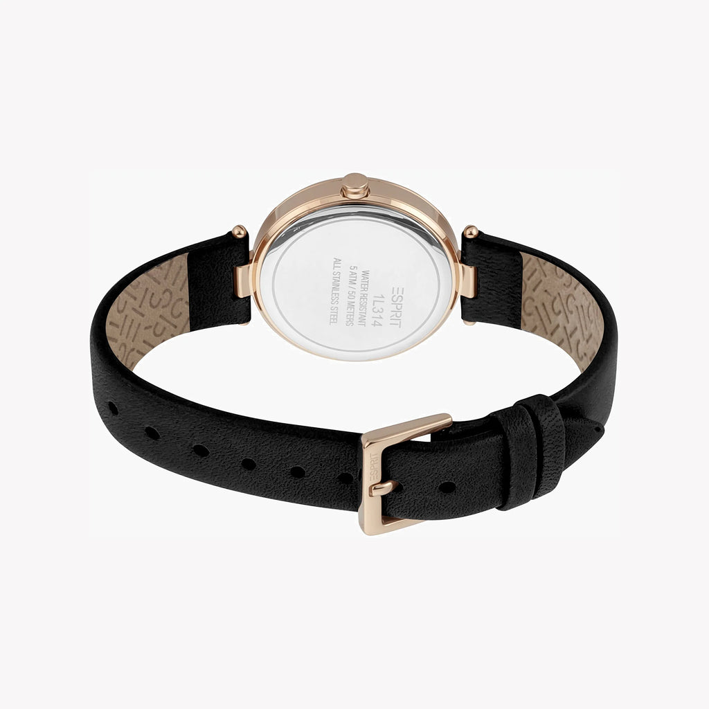 ESPRIT Women's Watch with Rose Gold Stainless Steel Case and Black Leather Band