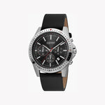 ESPRIT MEN'S TIMEPIECE - ELEGANT BLACK LEATHER & STAINLESS STEEL CLASSIC 44MM WATCH