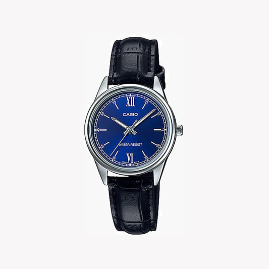 CASIO LTP-V005L-2BUDF - SPORTY ELEGANCE IN BLUE & BLACK LEATHER WOMEN'S WATCH