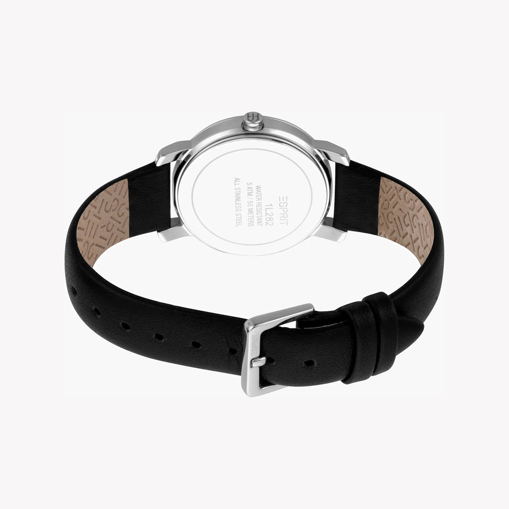 ESPRIT Women's Watch with Silver Stainless Steel Case and Black Leather Band
