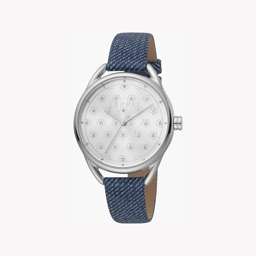 ESPRIT Women's Watch with Silver Stainless Steel Case and Blue Leather Band