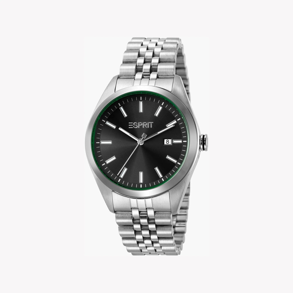 ESPRIT MEN'S STAINLESS STEEL TIMEPIECE - ELEGANT BLACK DIAL & SILVER BAND WATCH 42MM