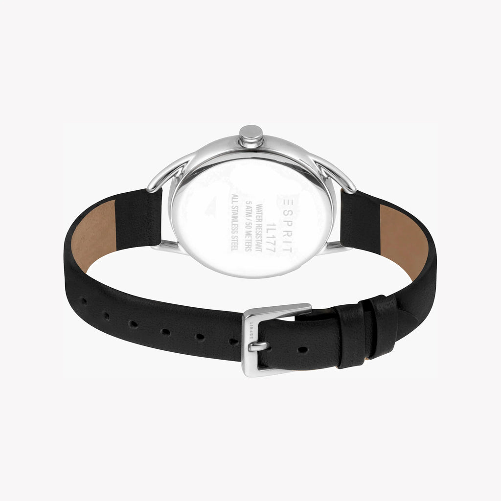 ESPRIT Women's Watch with Silver Stainless Steel Case and Black Leather Band