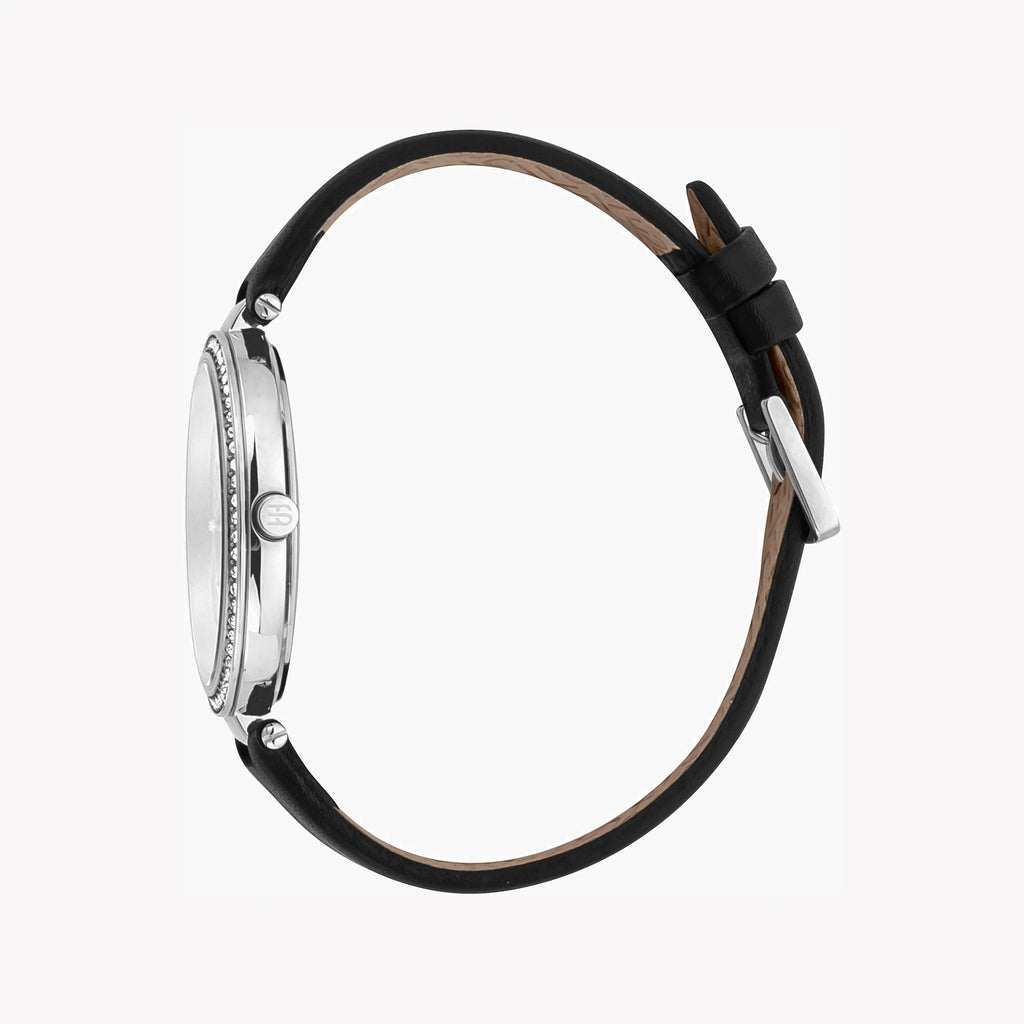 ESPRIT Women's Watch with Silver Stainless Steel Case and Black Leather Band