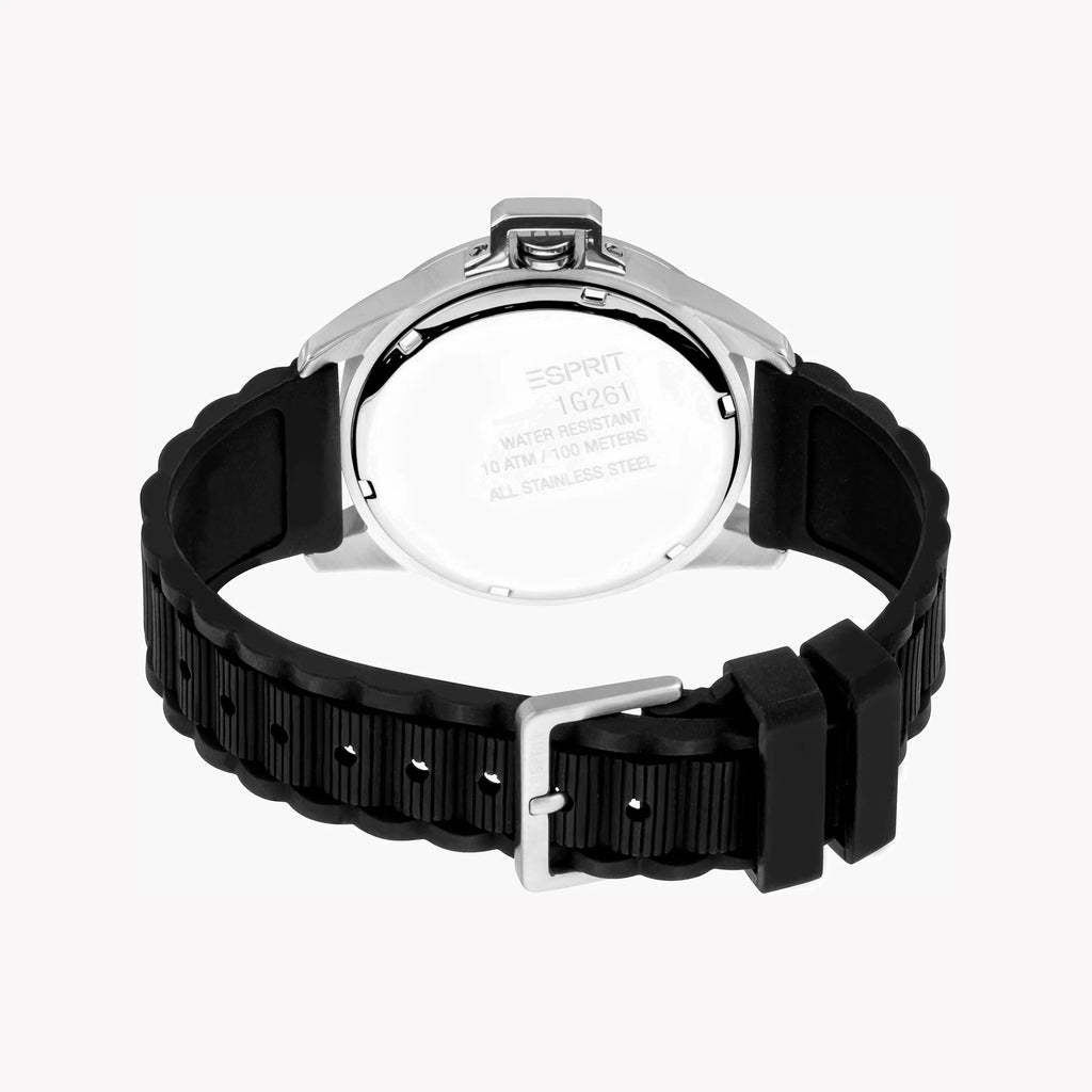 ESPRIT MEN'S TIMEPIECE - STYLISH BLACK RUBBER BAND & SILVER DIAL 43MM WATCH