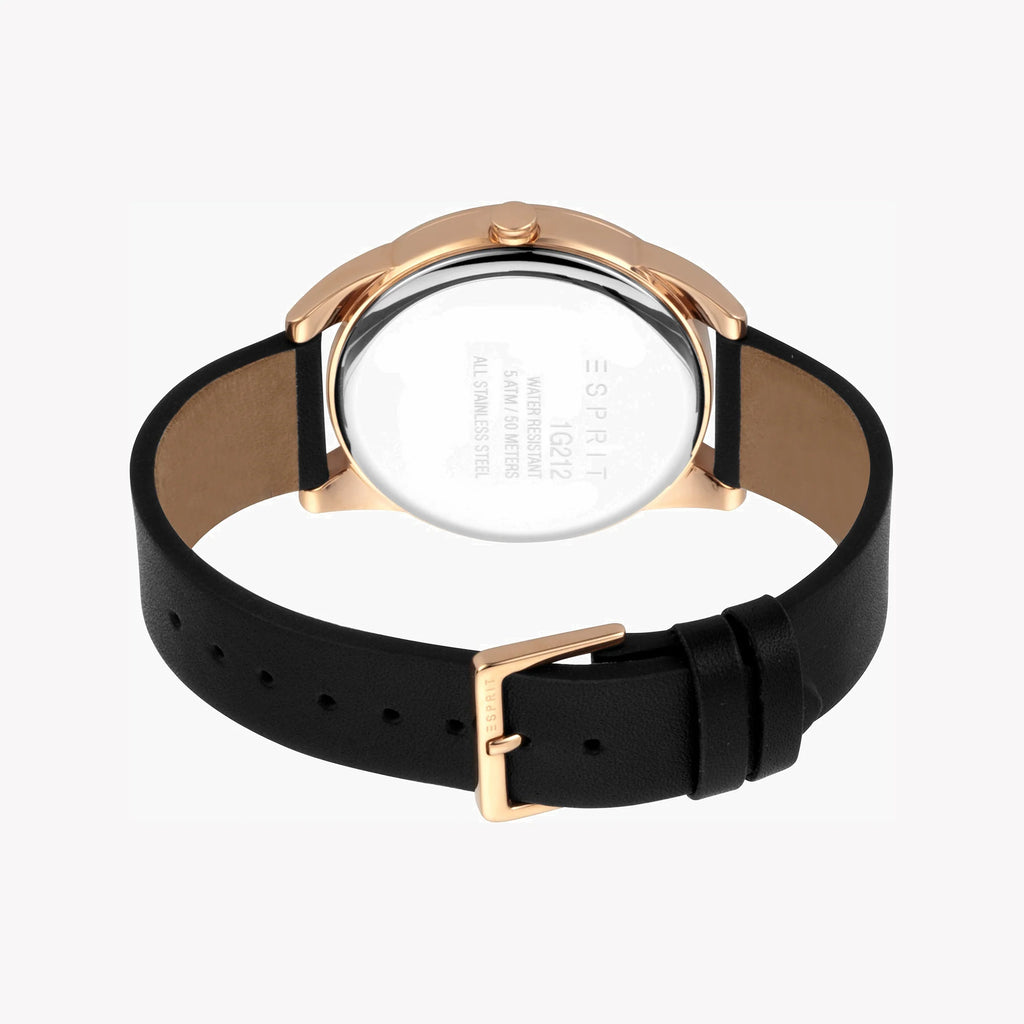 ESPRIT MEN'S CLASSIC BLACK LEATHER & ROSE GOLD DIAL - TIMELESS ELEGANCE 42MM WATCH