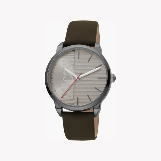 JUST CAVALLI JC1G079L0035 ELEGANT GRAY DIAL MEN'S WATCH - TIMELESS SOPHISTICATION WITH BROWN LEATHER BAND