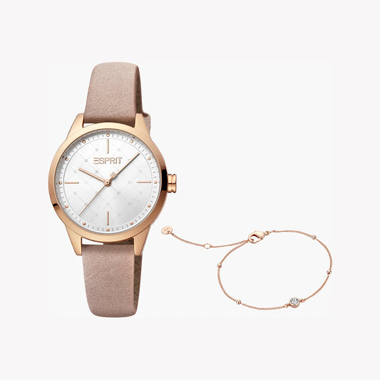 ESPRIT Women's Watch with Rose Gold Stainless Steel Case and Rose Faux Leather Band