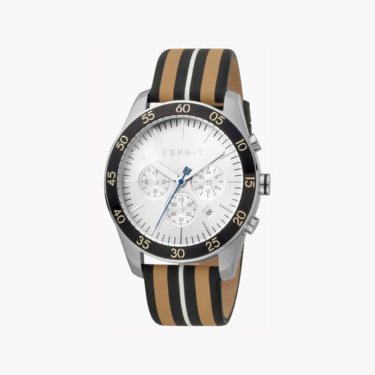 ESPRIT MEN'S CLASSIC ELEGANCE WATCH - STYLISH BLACK LEATHER & SILVER DIAL, 44MM