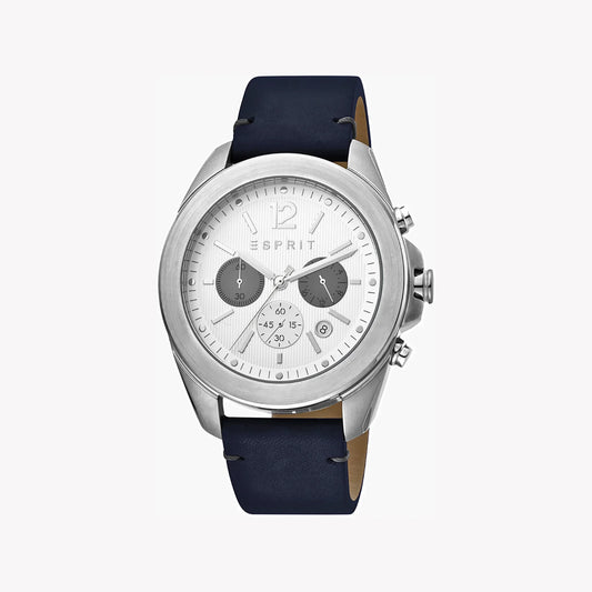 ESPRIT MEN'S TIMELESS STYLISH BLUE LEATHER & SILVER DIAL WATCH - DURABLE ELEGANCE