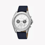 ESPRIT MEN'S TIMELESS STYLISH BLUE LEATHER & SILVER DIAL WATCH - DURABLE ELEGANCE