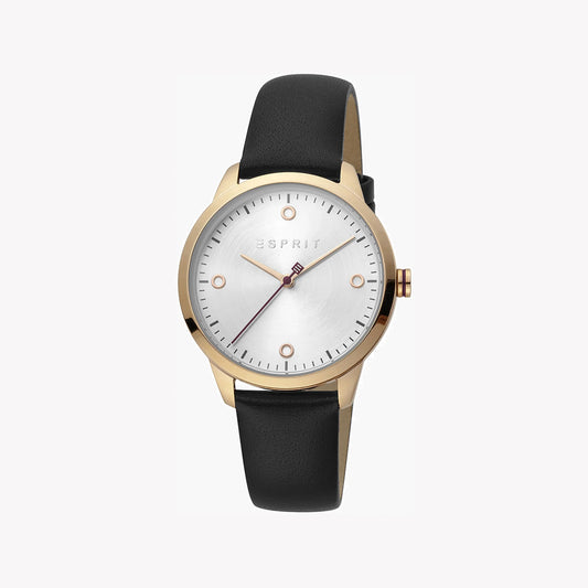 ESPRIT Women's Watch with Rose Gold Stainless Steel Case and Black Leather Band