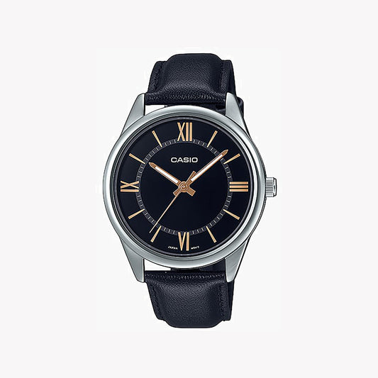 CASIO MTP-V005L-1B5UDF - ELEGANT TIMEPIECE FOR EVERY OCCASION - MEN'S WATCH WITH BLACK DIAL & LEATHER BAND