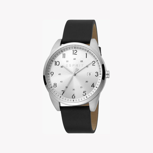 ESPRIT MEN'S ELEGANT BLACK LEATHER & SILVER DIAL TIMEPIECE – STYLISH & DURABLE 42MM WATCH