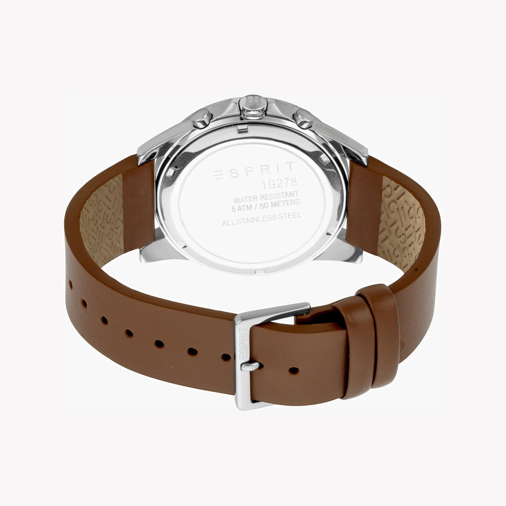 ESPRIT MEN'S TIMEPIECE - ELEGANT BLUE DIAL WITH BROWN LEATHER STRAP AND STAINLESS STEEL CASE