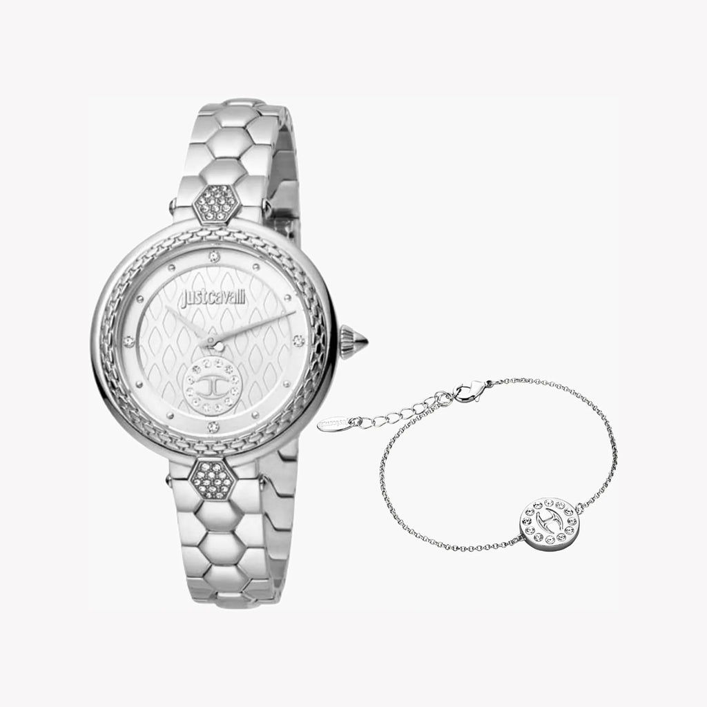 JUST CAVALLI Women's Watch with Silver Stainless Steel Case and Silver Stainless Steel Band