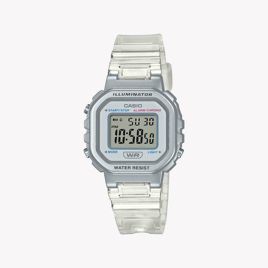 CASIO LA-20WHS-7ADF ELEGANT TIMEKEEPER - STYLISH WHITE RESIN BAND WOMEN'S WATCH with sleek silver case and versatile features.