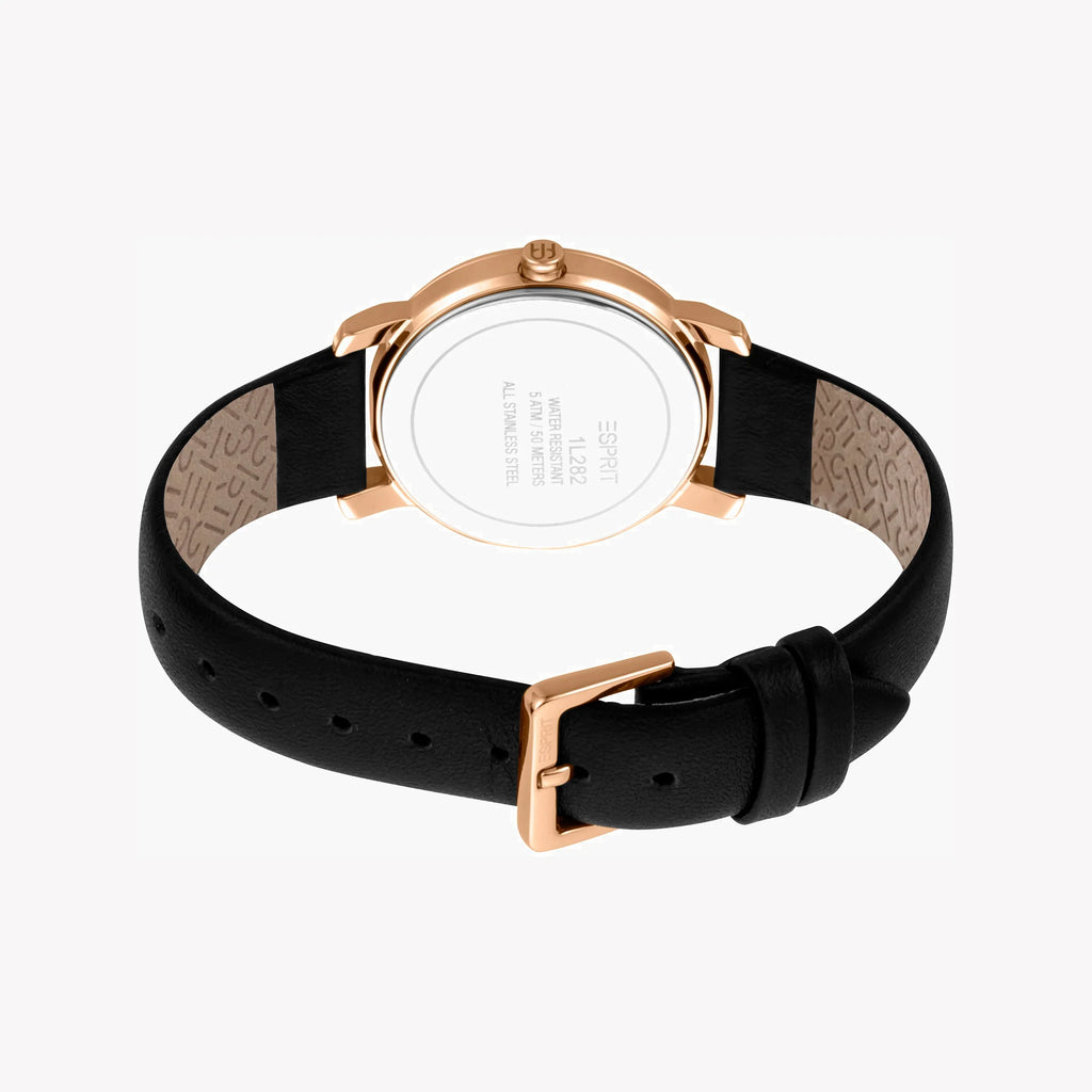 ESPRIT Women's Watch with Rose Gold Stainless Steel Case and Black Leather Band