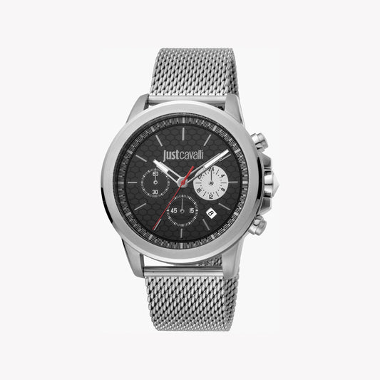 JUST CAVALLI SILVER SOPHISTICATION - ELEGANT BLACK DIAL MEN'S WATCH 44MM