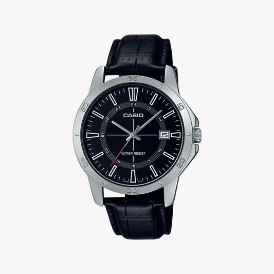 CASIO MTP-V004L-1CUDF SPORTY ELEGANCE - MEN'S ANALOG WATCH WITH LEATHER BAND & BLACK DIAL