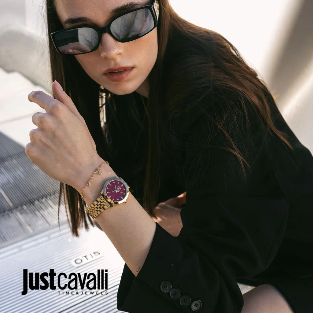 JUST CAVALLI Women's Watch with Silver & Gold Stainless Steel Case and Gold Stainless Steel Band