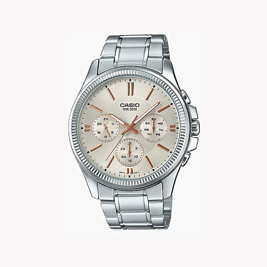 CASIO MTP-1375D-7A2VDF - ELEGANT SILVER CLASSIC MEN'S WATCH WITH WHITE DIAL